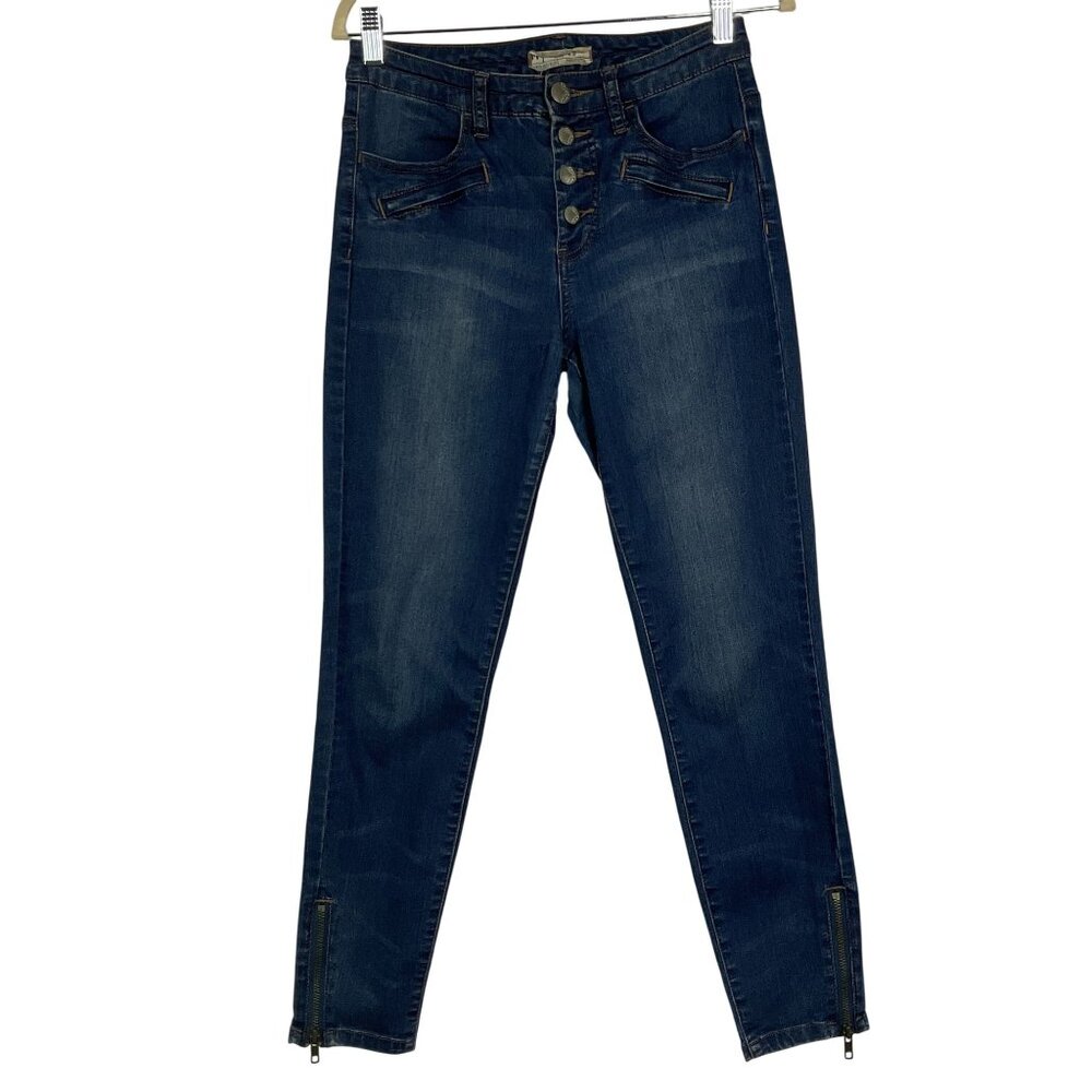 Free People High-Rise Skinny Denim Jeans Button Fly Ankle Zipper Medium Wash